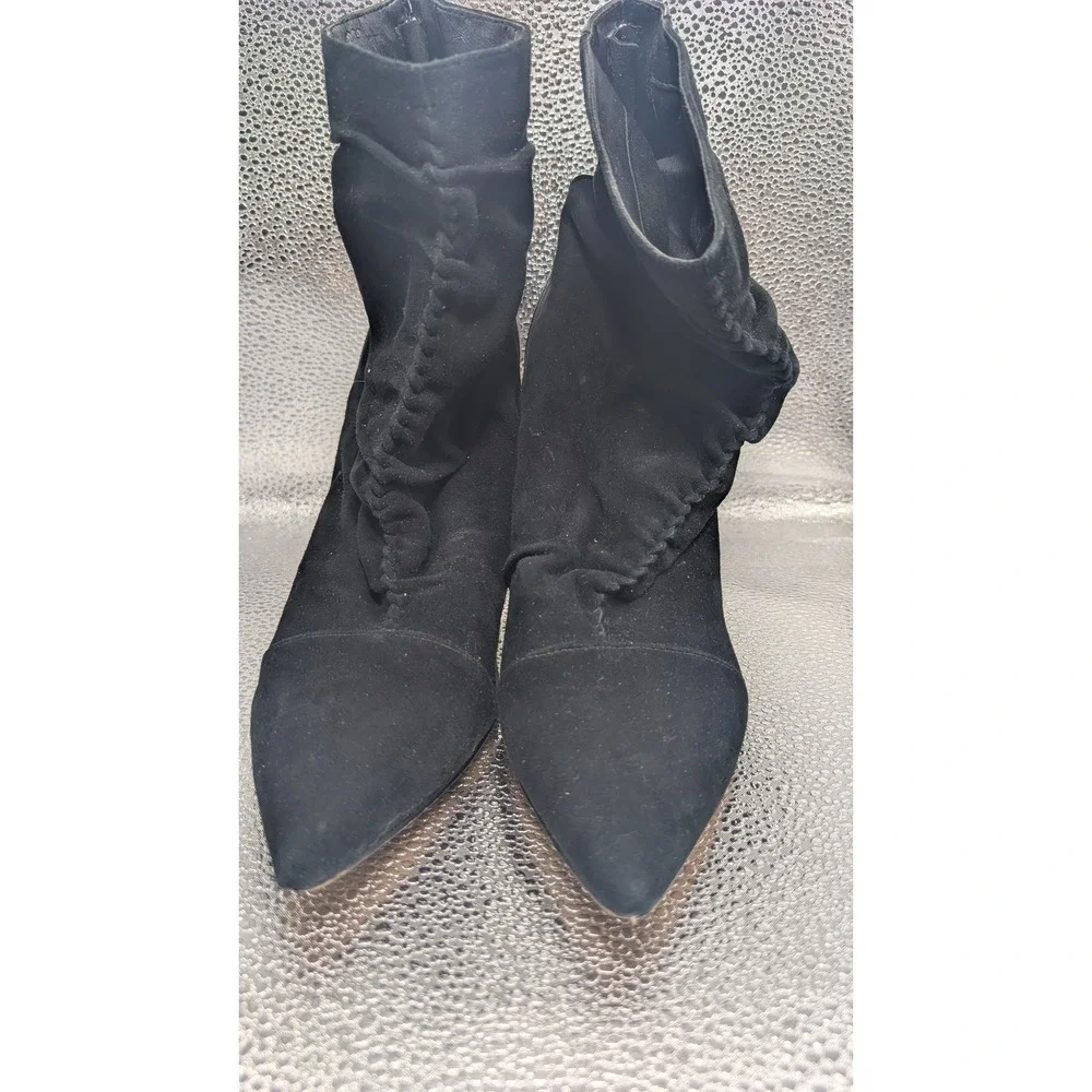 Nine West‎ Womens Black Suede Ruched Pointed Toe Stiletto Ankle Boots Size 11M